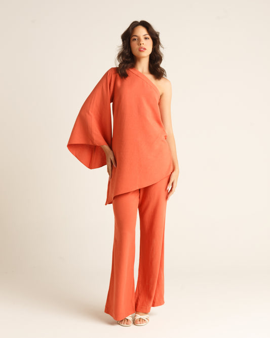 Conjunto Túnica Assimétrica e Calça Flair